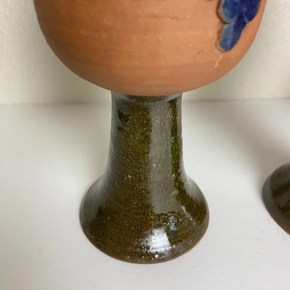 Studio Art Wine Glass Goblet Pitcher Artisan Pottery SET of 5